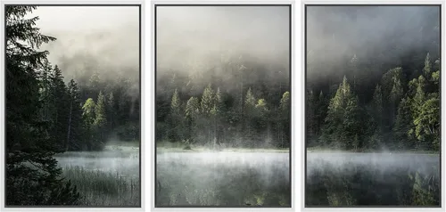 Vista 46 de NWT Lienzo enmarcado para pared, juego de arte en acuarela pastel, bosque de montaña oscura, naturaleza silvestre, ilustraciones de arte moderno