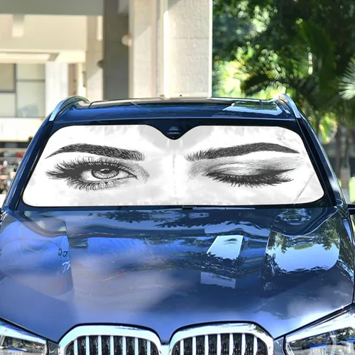 Vista 2 de Parasoles para parabrisas de vehículo, diseño de ojos de mujer, guiño y pestañas sexys, bloquean rayos ultravioleta y mantienen tu vehículo fresco