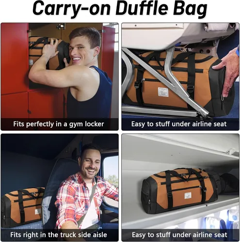 Vista 6 de Bolsa de lona para hombres bolsa de gimnasio 1000d material impermeable de nylon, Caqui2, 65 l, Viajes