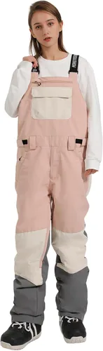 Vista 3 de GSOU SNOW Pantalones de esquí para mujer, overol con peto de nieve, impermeable, resistente al viento, aislado, correa ajustable, cálido