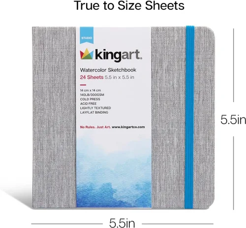 Vista 2 de KINGART Cuaderno de bocetos de papel de acuarela, cuadrado, 5.5 x 5.5 pulgadas, 1 paquete, 24 páginas pesado prensado en frío, sin ácidos, diario