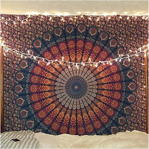 Vista 11 de raajsee - Tapiz azul y naranja con mandala - Mejor colgante de pared con mandala - Tapiz para la cama para dormitorio estético - Tamaño póster