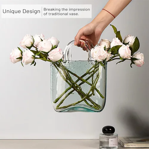 Vista 7 de Jarrón de bolsa de vidrio, bonito jarrón para flores, florero de vidrio, único para centros de mesa, decoración de mesa, decoración de boda, hogar