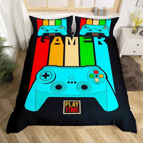 Vista 43 de Erosebridal - Ropa de cama para adolescentes y niños, estampado de control de videojuegos, funda de edredón tamaño individual, 2 piezas con 1 funda