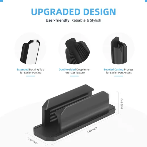 Vista 3 de 10 soportes para bolígrafos, soporte adhesivo mejorado para escritorio, soportes de silicona flexibles para lápices, clip para portapapeles de pared