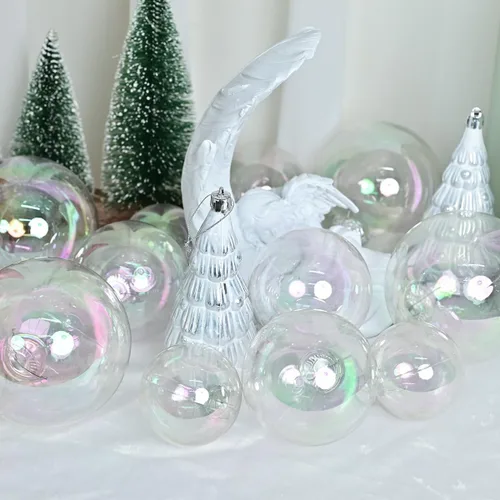 Vista 5 de YYCRAFT Adornos de bola de Navidad de plástico transparente inastillables, bolas iridescentes de 6CM, adornos para decoración de fiesta de Navidad