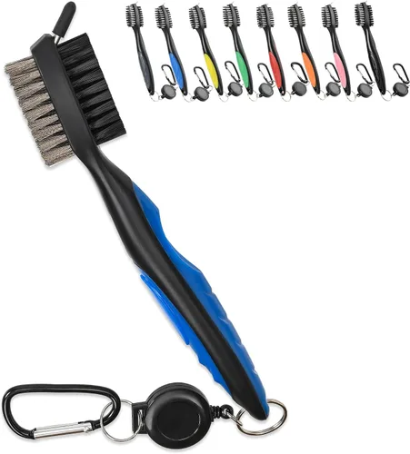 Vista 8 de Mile High Life Cepillo para palos de golf, limpiador de ranuras con cable de extensión retráctil de 2 pies y mosquetón de aluminio, accesorios