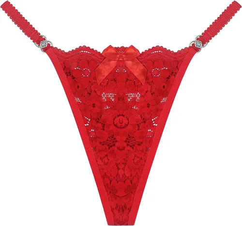 Vista 15 de Women G-String Butterfly Embroidery Lace T Back Bikini Underwear Low-Waist Thongs Briefs Negro (Black Lace)