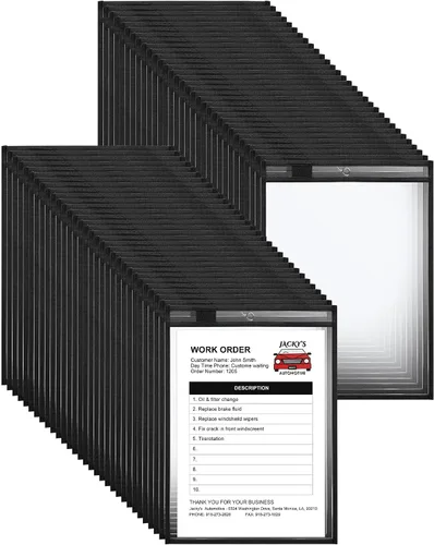 Vista 13 de Nezyo Bolsillos de borrado en seco, soportes de plástico para boletos de trabajo, bolsillos para pedidos, fundas transparentes, carpetas de boletos