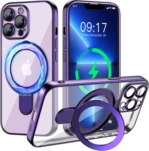 Vista 16 de Funda magnética para iPhone 14 Pro con soporte invisible [compatible con MagSafe] [protector completo de lente de cámara]