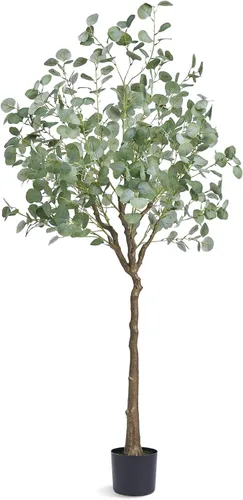 Vista 14 de VEVOR Árbol de ficus artificial de 5 pies con maceta negra, planta alta de ficus sintético con tronco de madera natural y hojas verdes realistas