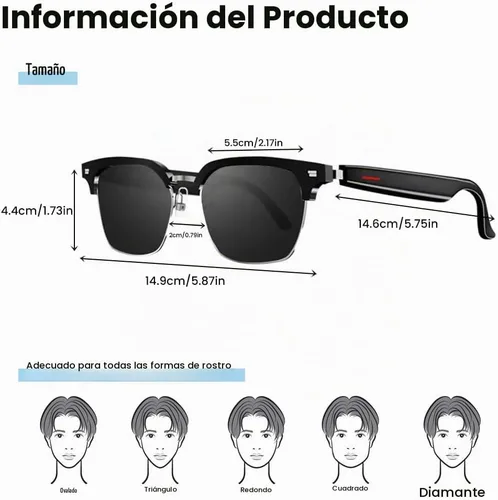 Vista 4 de Lentes inteligentes con Bluetooth, para hombres y mujeres, control táctil, protección UV al aire libre y control de voz, llamadas manos libres
