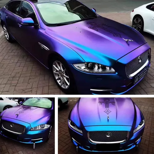 Vista 5 de Vinilo adhesivo de coche de color morado metálico brillante a azul camaleón, cinta adhesiva de película adhesiva de liberación de aire
