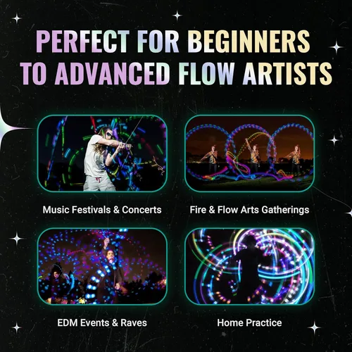 Vista 4 de ultrapoi Helix Poi Set Poi LED para Raves y conciertos LED Glow Enfermos Glow sticks with soft silicone handles, adjustable leashes, 70+