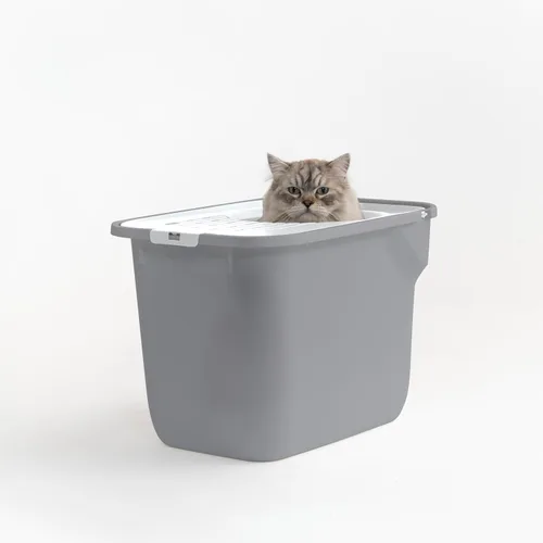 Vista 7 de IRIS USA - Caja de arena higiénica cuadrada para gatos, bandeja grande para gatos con tapa de captura de partículas de arena, menos residuos
