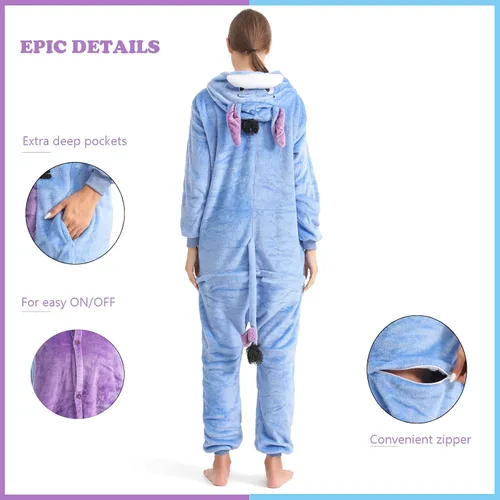 Vista 3 de Griong Fit - Pijama de una pieza para adultos, unisex, de franela para cosplay, animal, ropa de dormir de una pieza para Halloween, ropa de dormir