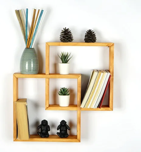 Vista 6 de Estantes cuadrados de pared, hechos a mano, almacenamiento montado en la pared, decoración de pared del hogar, libro de granja, estante organizador