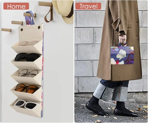 Vista 6 de MoKo - Organizador de gafas de sol con 5 ranuras, estuche de viaje para gafas de sol portátil, estuche de almacenamiento para mujeres y hombres