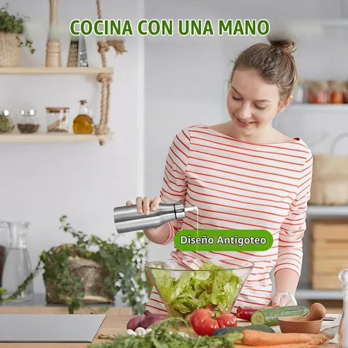 Vista 5 de Botella dispensadora de aceite de acero inoxidable - Decantador de aceite de oliva a prueba de fugas para cocina (17 onzas)