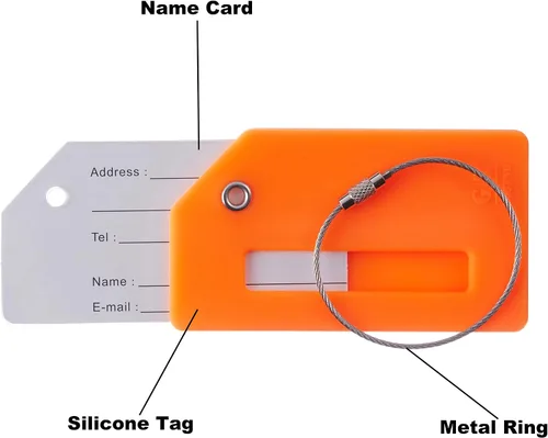 Vista 4 de Gostwo - Paquete de 2 etiquetas de silicona con letras iniciales para equipaje, bolsa escolar, maleta, etiqueta para instrumentos, naranja (N)