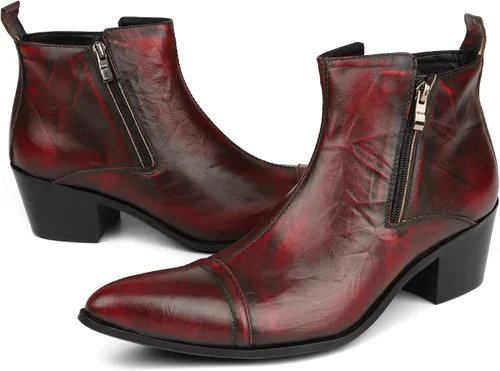 Vista 4 de Rui aterrizó botines para hombres zapatos de tacón alto resbalón en estilo doble cremallera lateral cuero genuino bloque talón costura punta