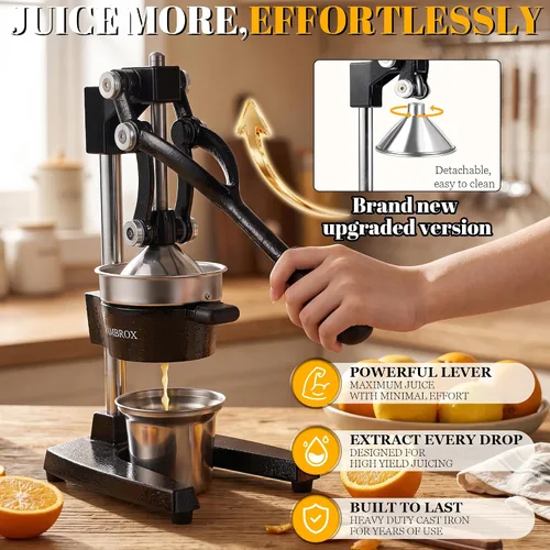 Vista 2 de Exprimidor manual de hierro fundido, exprimidor comercial de limón, exprimidor de cítricos profesional, ideal para extraer jugo de limones, naranjas