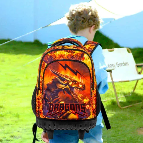 Vista 3 de ZLYERT Mochila con ruedas para mujeres y hombres, mochila con ruedas para niñas y niños, mochila de viaje para adultos, Gragon de Fuego
