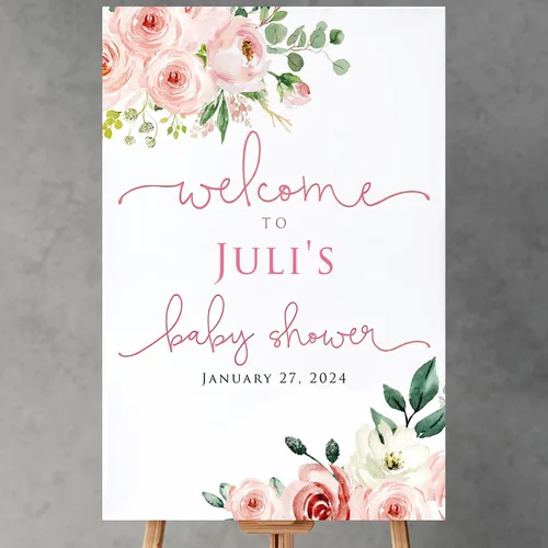 Vista 11 de Letrero de bienvenida para baby shower, cartel de bienvenida floral para baby shower, cartel de bienvenida floral rosa, cartel de bienvenida floral