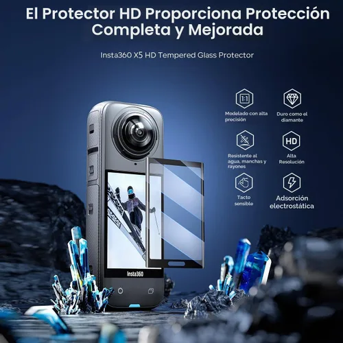 Vista 6 de Insta 360 X5 - Carcasa de aluminio de metal con doble abrazadera y tapa de lente de silicona, protector de pantalla para Insta360 X5 X 5, kit