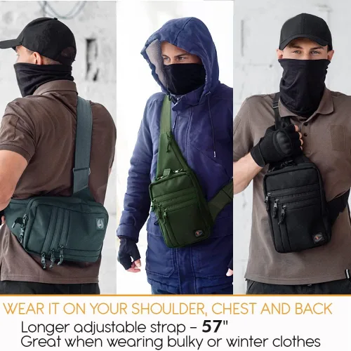 Vista 7 de TECEUM Bolso bandolera táctico compacto – CCW para todos los días – Más de 10 estilos – Bolso cruzado de hombro para transporte oculto de pistola