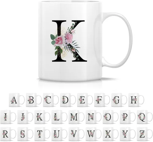 Vista 12 de Retreez Ramo botánico floral inicial A-Z con monograma, taza con monograma de cerámica de 11 onzas, regalo de agradecimiento de agradecimiento