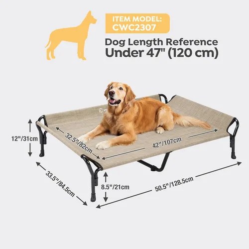 Vista 3 de Veehoo Cama elevada refrescante para perros, cuna elevada XL para mascotas con barandilla y reposacabezas inclinado, malla Teslin transpirable Negro