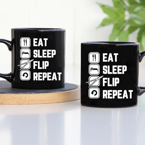 Vista 2 de TODOLIA -11 oz - Taza de café con tapa y repetición con tapa para coleccionista de cuchillos, taza de café Balisong, regalo para amantes