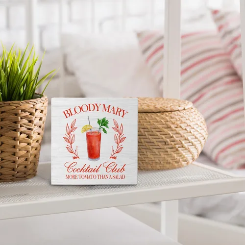 Vista 4 de Bloody Mary Bar - Letrero de madera para decoración de escritorio, regalos para amantes de los cócteles, Bloody Mary Cocktail Bloody Mary
