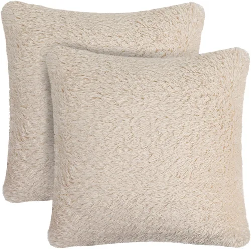 Vista 6 de PAVILIA Fundas de almohada esponjosas de color marfil crema, fundas de almohada decorativas para cama, sofá, funda de cojín de piel sintética suave