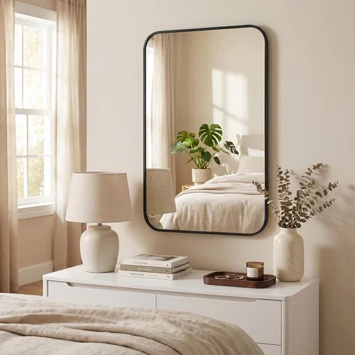 Vista 6 de BEAUTYPEAK Espejo de baño rectangular montado en la pared de 16" x 24", negro