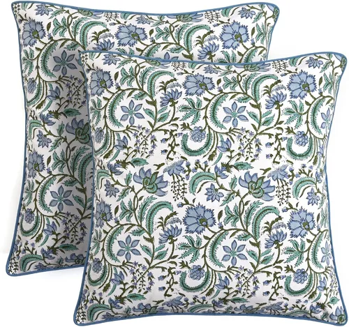 Vista 31 de Ridhi Juego de 2 fundas de almohada decorativas de 16 x 16 pulgadas con estampado de bloques de color azul aguamarina para sala de estar
