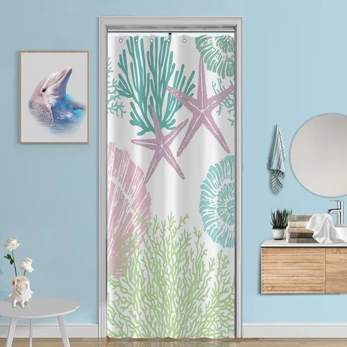 Vista 14 de Tritard Cortina de ducha pequeña de 36 x 72 pulgadas, tamaño medio, cortinas de ducha de tela impermeable náutica costera para baño, cortina de baño