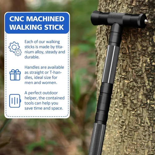 Vista 3 de aiGear G2 Tactical Hiking Stick, 5-Section Heavy Duty Walking Staff for Men Women, Aerospace-Grade Aluminum Alloy Trekking Poles with Integrated