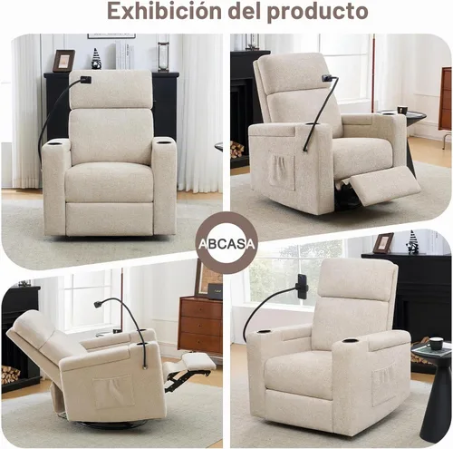 Vista 9 de ABCASA Mecedora reclinable eléctrica para guardería, planeador giratorio Chenille-marrón claro