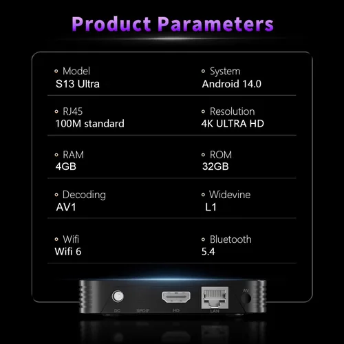 Vista 4 de Android TV Box 14.0, YouTube certificó 4K 4GB/32GB RK3539 10/100M Ethernet