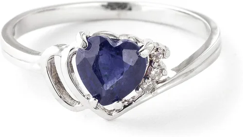 Vista 6 de Galaxy Gold GG Anillo de oro de 14 quilates con diamantes auténticos y zafiro natural en forma de corazón