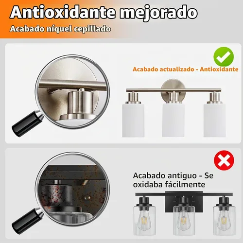 Vista 4 de [Usado] DLLT Lámparas de Baño de 3 Luces: Luces de Tocador Modernas de Níquel con Bombillas E26 - Lámpara de Pared de Baño con Pantalla de Vidrio