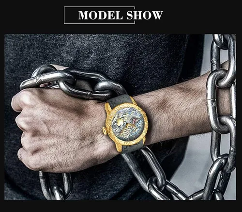 Vista 4 de Reloj de pulsera para hombre, de silicona, impermeable, deportivo, de cuarzo, con esqueleto mecánico, esfera grande