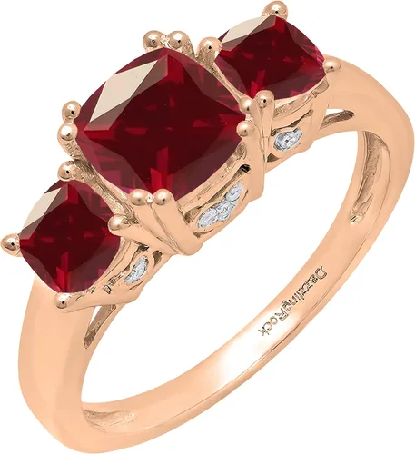 Vista 62 de Dazzlingrock Collection Anillo de boda de 3 piedras preciosas creadas en el centro de cojín de 0.04 quilates y diamante blanco natural redondo