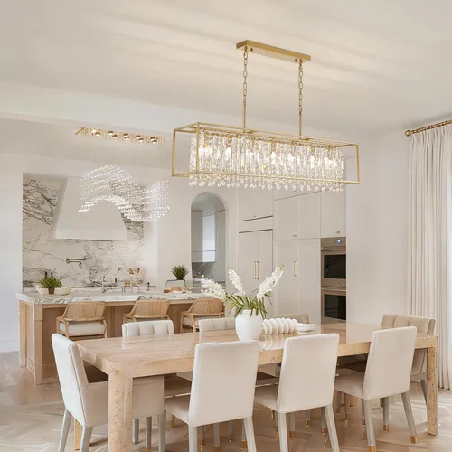 Vista 2 de Siljoy Moderno candelabro rectangular de cristal lineal dorado, L47