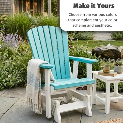 Vista 5 de DutchCrafters Slat Fan Back Poly Adirondack Glider Silla de patio al aire libre (negro y azul aruba)