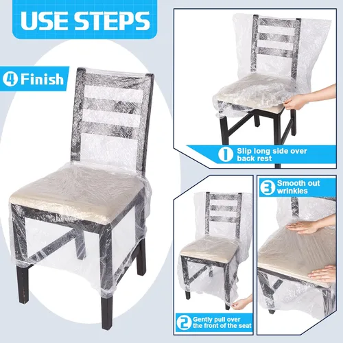 Vista 4 de Remagr 4 fundas de plástico para sillas de comedor, protectores transparentes e impermeables, para asientos de 21 x 20 pulgadas