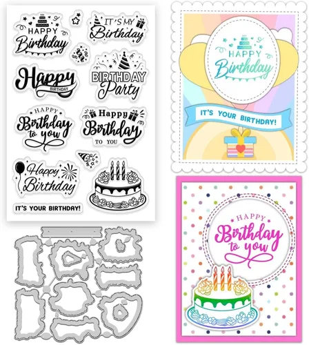 Vista 10 de INFUNLY Juego de 3 sellos y troqueles para hacer tarjetas, bendición, palabras, troqueles y sellos, diseño de feliz primavera, sellos transparentes