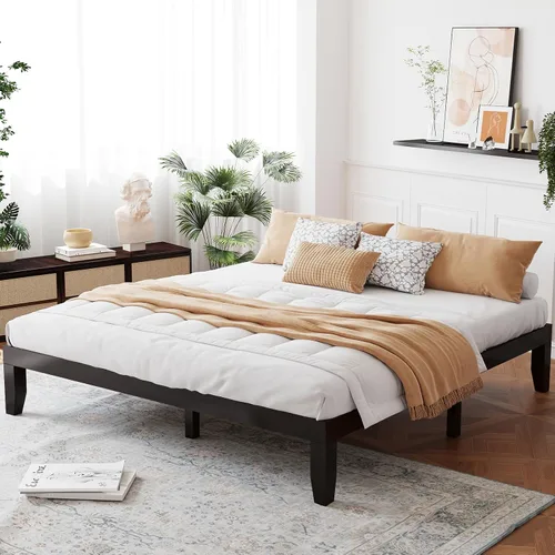 Vista 16 de Giantex Marco de Cama de Plataforma de Madera Individual de 14 Pulgadas, Base de Colchón Minimalista con Madera de Caucho Sólida, Soporte